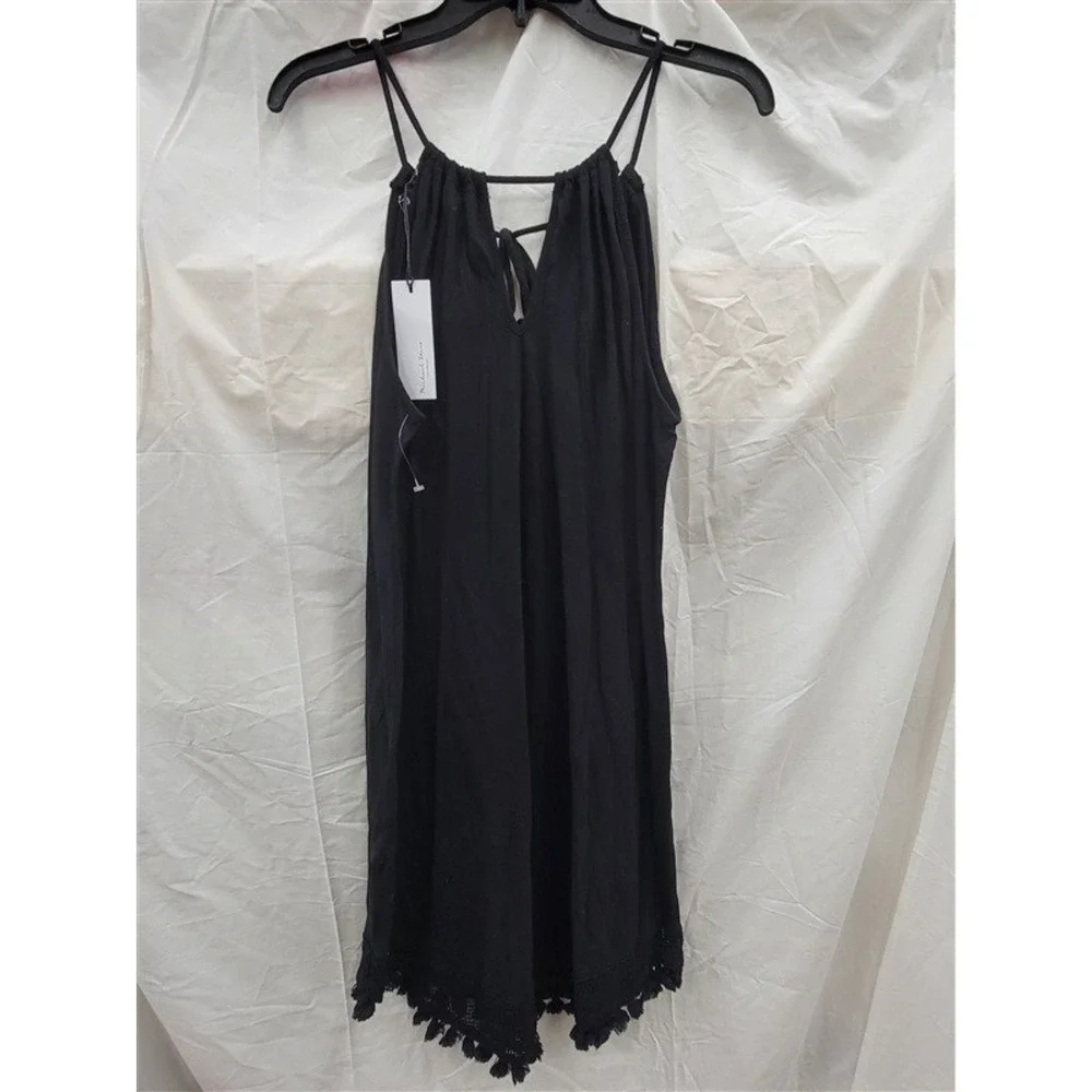 NWT Michael Stars M Karla Tassel Sleeveless Keyhole Black Dress 123695
